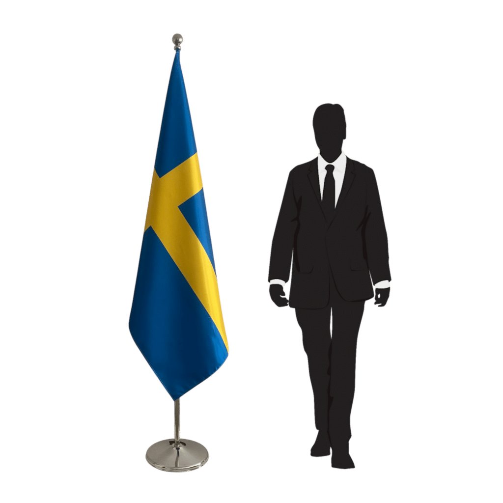 bandera de suecia en peana