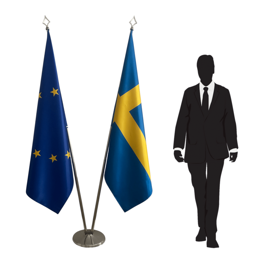 bandera de suecia en peana