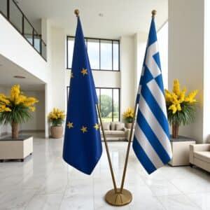 drapeau Grèce et UE sur pied