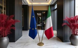 drapeau Italie et UE sur pied