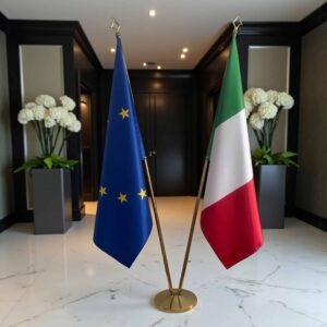drapeau Italie et UE sur pied