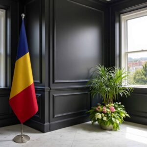 drapeau Roumanie avec pied