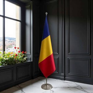 drapeau Roumanie avec pied