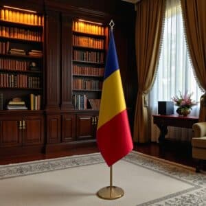 drapeau Roumanie avec socle