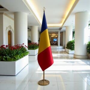drapeau Roumanie avec socle