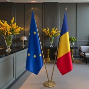 drapeau Roumanie avec socle