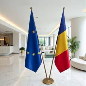 drapeau Roumanie avec socle