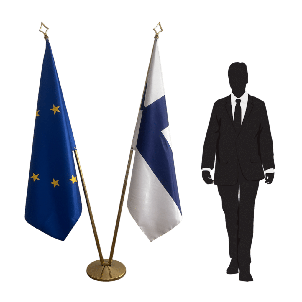 Bandera de Finlandia en el atril