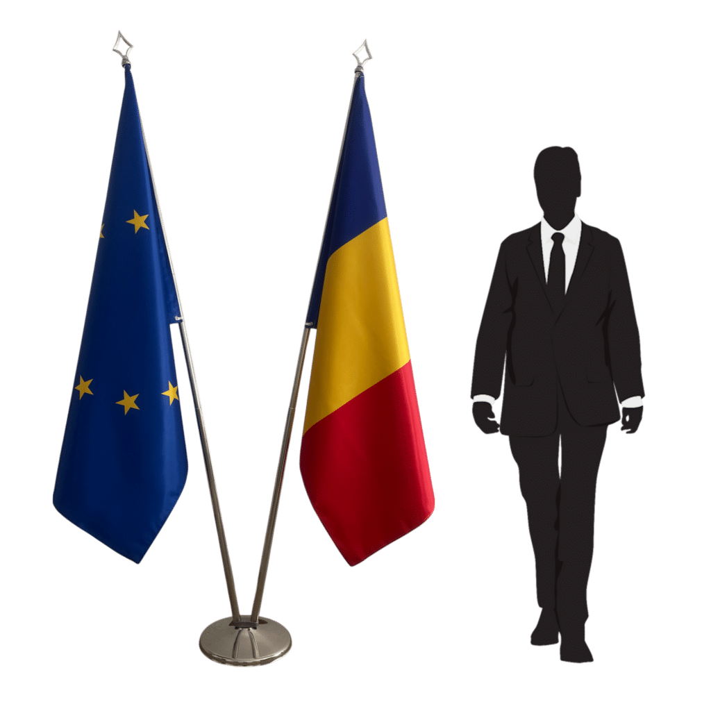 Bandera de Rumanía en asta
